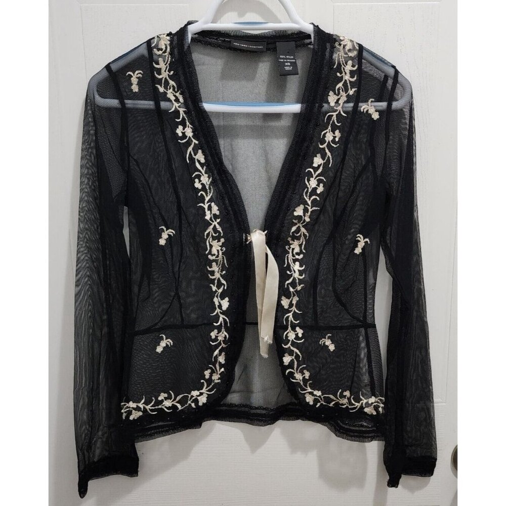 New York & Company Long Sleeve Sheer Mesh Cardigan Black Whimsigoth Witchy Sz XS